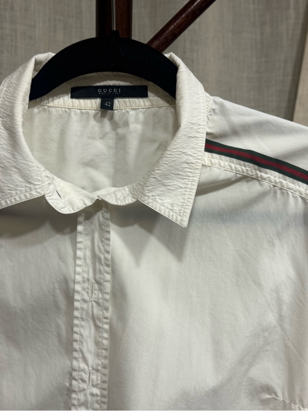 Gucci White Shirt with Green and Red Web Trim Small/42 - Picture 6 of 6